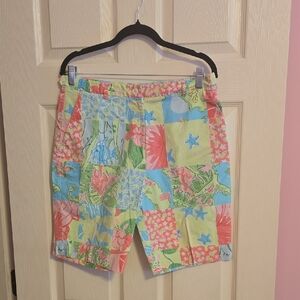 Lilly Pulitzer Patchwork Floral & Starfish Print Shorts in Coral, Aqua, Lime